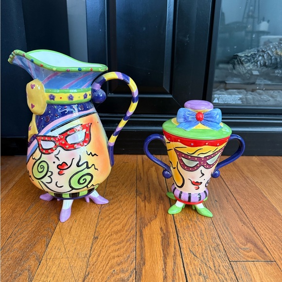 Studio Designworks Colorful Ceramic Pitcher and Sugar Bowl Set